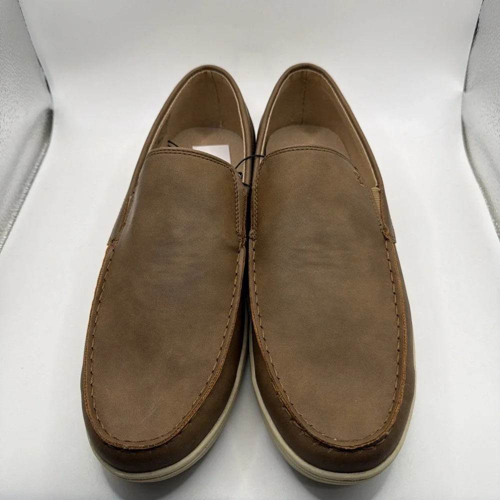 Izod Seapoint Loafers Men's Tan Leather Slip On Memory Foam Casual Mocassin - 12